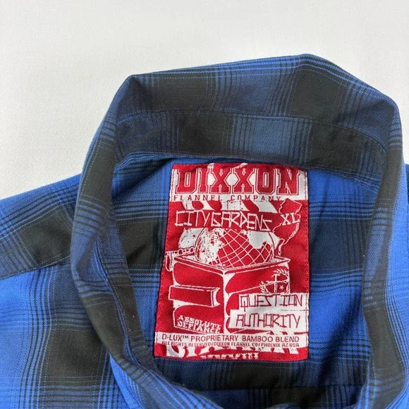 Dixxon Flannel Co Shirt Men XL Blue Plaid Pearl Snap Up City Gardens Bamboo Camp - Picture 3 of 11
